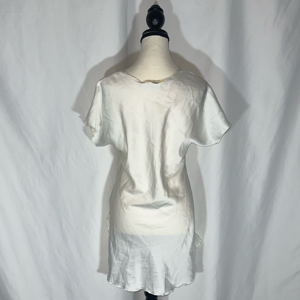 Miss Elaine • Vintage Silky Satin Nightgown High-Low Side Slits Flowers Petite - Picture 4 of 9
